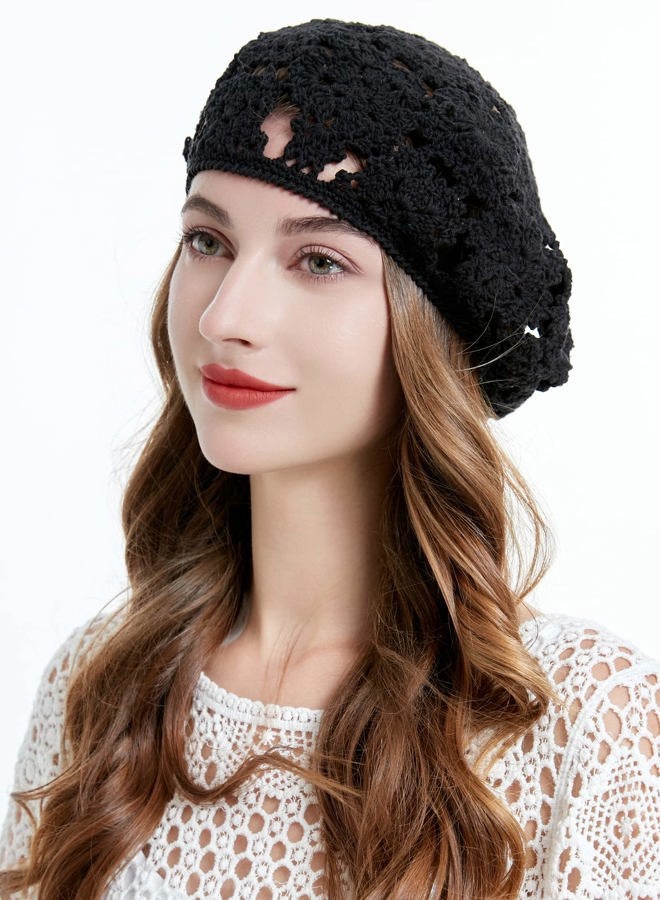 ZLYC Women's Beret, Floral Black, one Size fits Most - Image 3