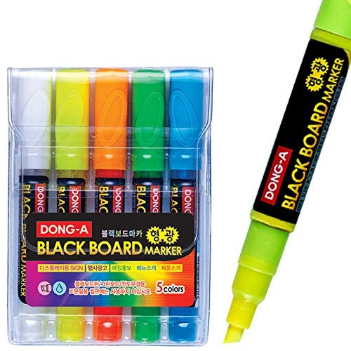Dong-a 5 Color Fluorescent Neon Liquid Dry-erase Marker Pen Set for LED Black Menu Board,acrylic, Window (Green, Orange, White, Yellow, Blue) - Image 1