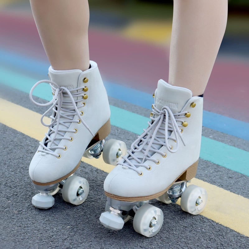 TUOSAMTIN Roller Skates for Women or Men with Height Adjustable Rubber Stoppers Retro Suede Quad Roller Skates for Outdoor and Indoor - Image 3