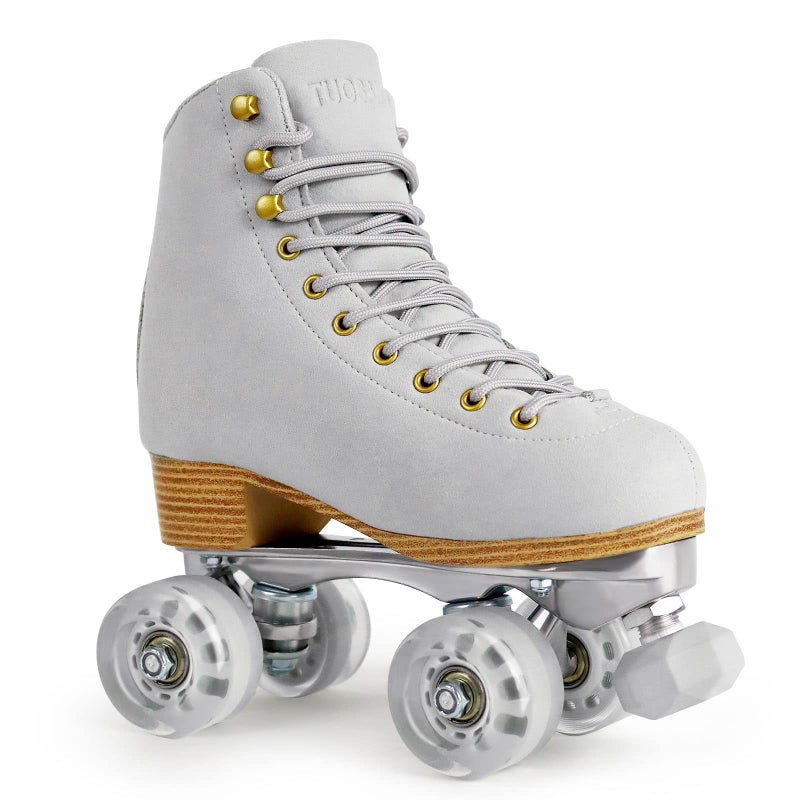 TUOSAMTIN Roller Skates for Women or Men with Height Adjustable Rubber Stoppers Retro Suede Quad Roller Skates for Outdoor and Indoor - Image 1