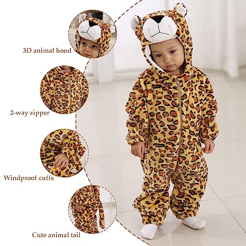 TONWHAR Unisex-Baby Animal Onesie Costume Cartoon Animal Outfit Homewear Kids' One-Piece Rompers(2-3 Months, Jaguar) - Image 2