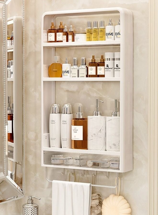 والالا رف حمام مثبت على الحائط من 3 طبقات، منظم للحمام، منظم للمكياج مع خطافات ودرج للحمام - Image 2