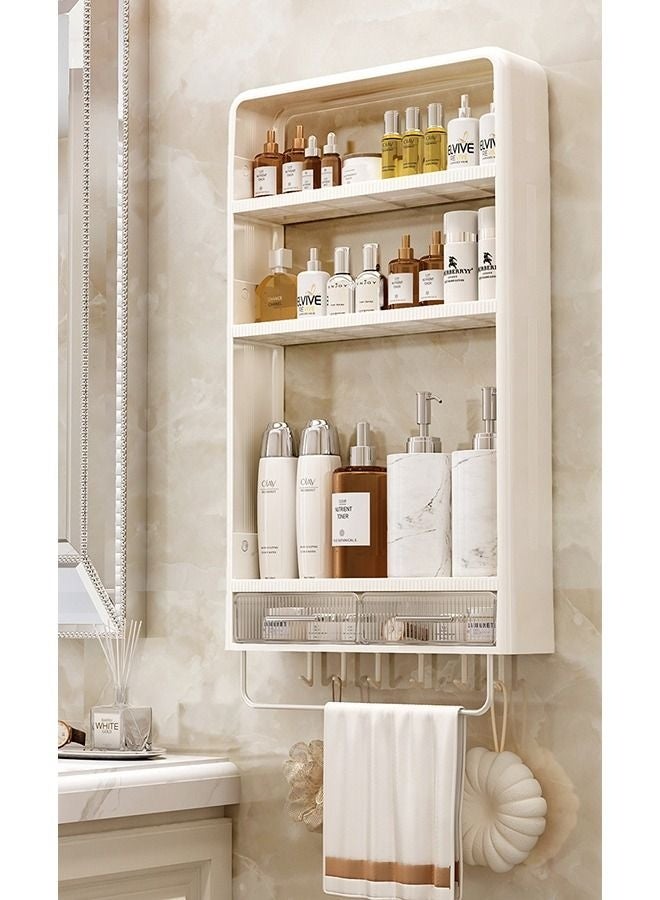 والالا رف حمام مثبت على الحائط من 3 طبقات، منظم للحمام، منظم للمكياج مع خطافات ودرج للحمام - Image 4