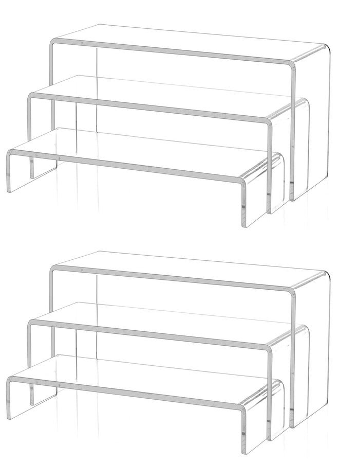 Jusalpha 6 Pcs 12" Large Acrylic Risers 5mm thickness Rectangular Display Shelf for Cupcake Stand, Tiered Display Stand for Funko Candy Shoe Showcase, Collectibles (6 PIeces) - Image 1