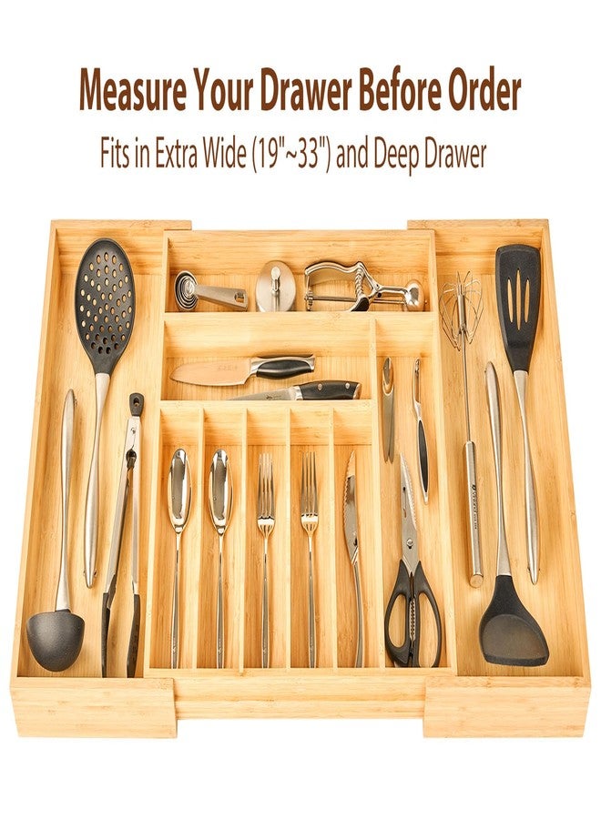 Umilife Extra Large Expandable Kitchen Siverware Utensils Drawer Organizer, 19" Deep for Big Drawer, Adjustable Bamboo Wood Drawer Divider with Curved Grooves, Cutlery Tray Flatware Holder - Image 5