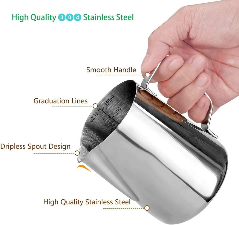 DEEMTON Milk Frothing Pitcher,Stainless Steel Art Creamer Cup,Milk Frother Steamer Cup Stainless Steel Coffee,Coffee Steaming Pitcher 12oz/350ml - Image 4