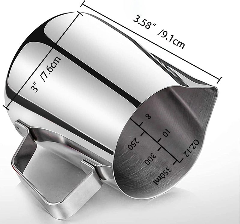 DEEMTON Milk Frothing Pitcher,Stainless Steel Art Creamer Cup,Milk Frother Steamer Cup Stainless Steel Coffee,Coffee Steaming Pitcher 12oz/350ml - Image 5