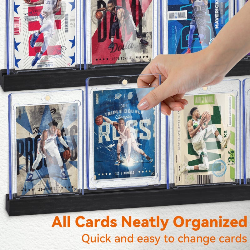 Famaster Sports Card Display Shelf for Wall, Holds 20 Trading Cards, 4PCS Wooden Card Holder for Baseball, Football, Basketball, and Graded Card Collection, Black - Image 2