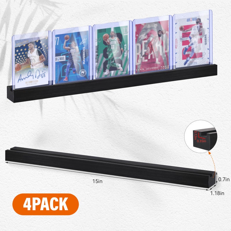 Famaster Sports Card Display Shelf for Wall, Holds 20 Trading Cards, 4PCS Wooden Card Holder for Baseball, Football, Basketball, and Graded Card Collection, Black - Image 4