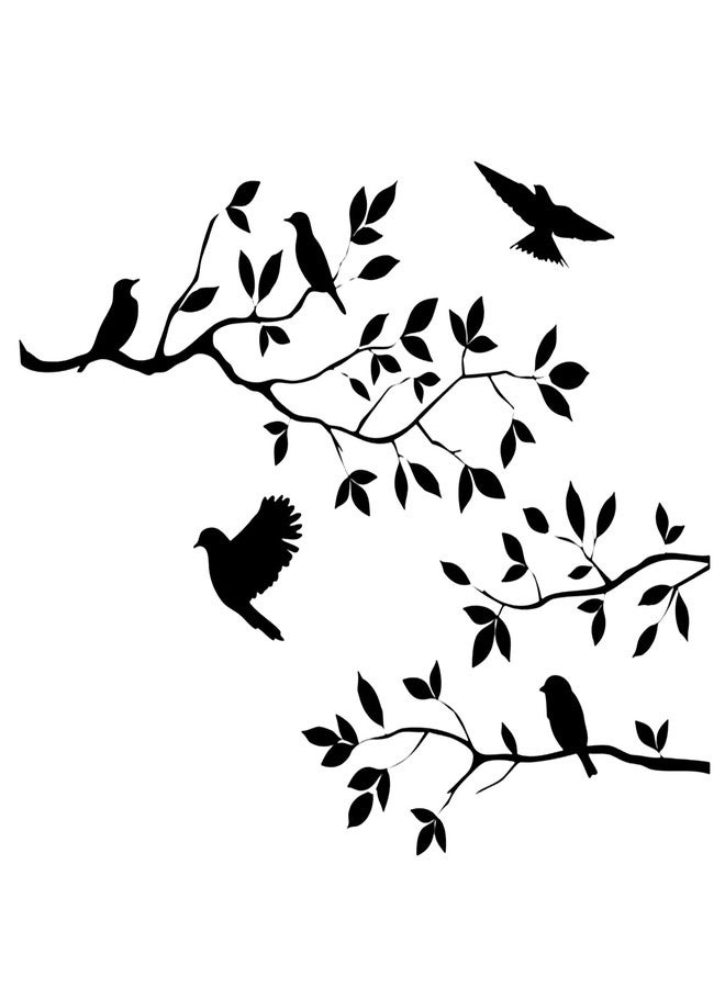CUGBO Bird Tree Branch Wall Sticker Decal Black Vinyl Wall Art Decor Peel and Stick Living Room Home Decoration - Image 1