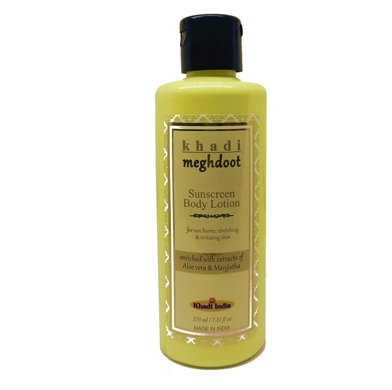 KHADI MEGHDOOT Khadi Meghdoot Sunscreen Body Lotion Intense Hydration with Sunburn Protection Enriched With Extracts of Aloe vera  Manjistha for Pigmentation and Dry Skin Soft and Glowing Skin 210ml Pack of 1  - Image 1