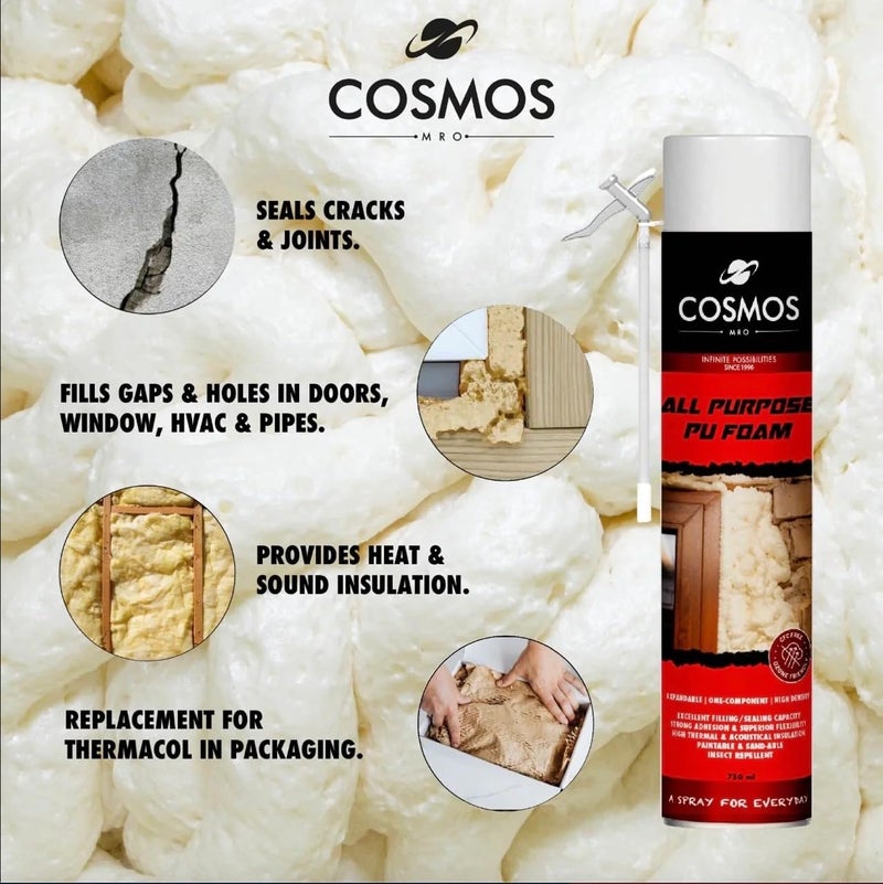 Cosmos Paints Mro - All Purpose Polyurethane Foam | Pu Foam Spray (Off-White Color, 750 Ml) - Image 2
