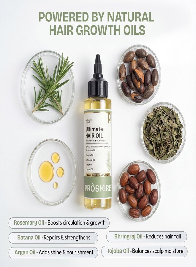 Proskire Ultimate Hair Growth Oil | Lightweight Non-Greasy Hair Growth Oil with Rosemary, Batana & Bhringraj | Reduces Hair Fall & Boosts Hair Density - 100ml - Image 2
