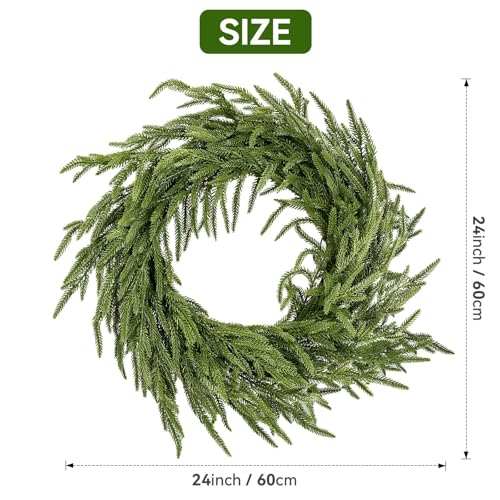 ENVEN 24" Norfolk Pine Wreath for Front Door, Real Touch Norfolk Pine Wreath Artificial Green Wreath Greenery Realistic Wreath Holiday Decoration for Home Decor - Image 3