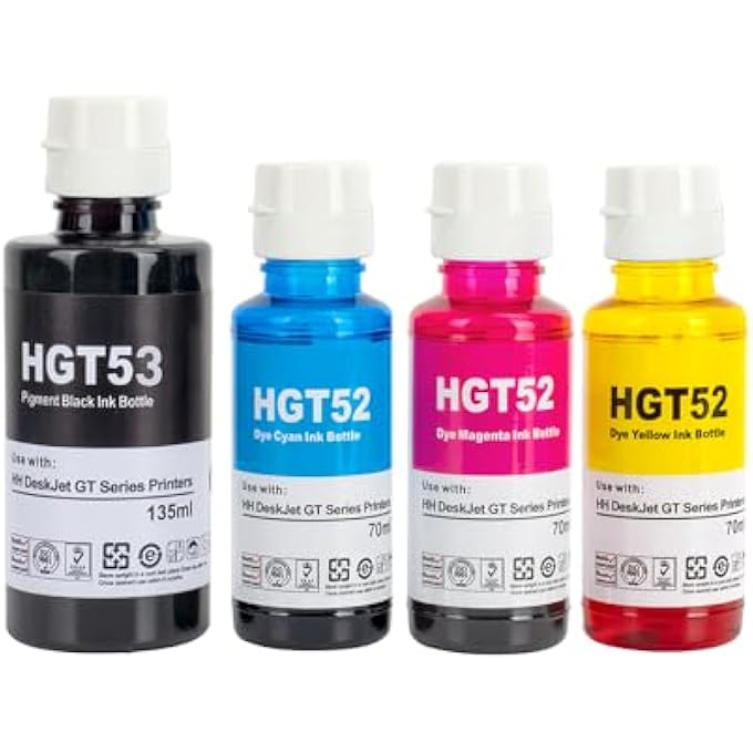 GT53XL 135ML GT52 70ML FOR HP PRINTER DESKJET SMART GT TANK (ALL-PACK OF 4) - Image 2