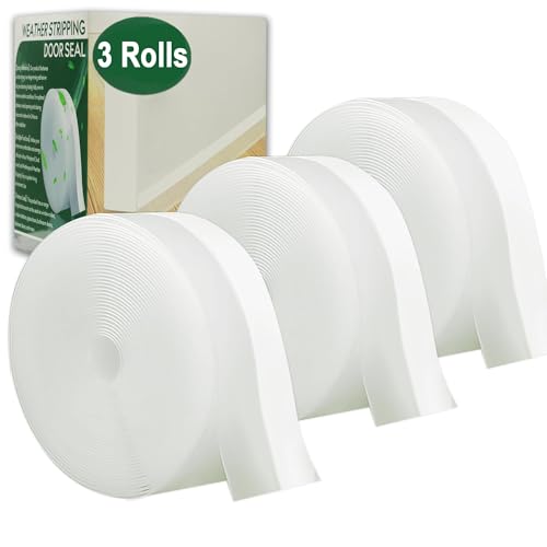 Binazon 49 Feet Silicone Weather Stripping Door Seal, Draft Seal Tape for Doors, Draft Seal Insulation Tape Strip, Under Door Seal Strip for Window and Door Bottom 3 Rolls Total 49ft (Width 35mm) - Image 1