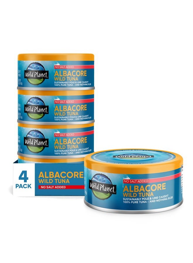 Wild Planet Albacore Wild Tuna, No Salt Added, Canned Tuna, Pole & Line Caught, 5 oz, Pack of 4, Packaging May Vary - Image 1