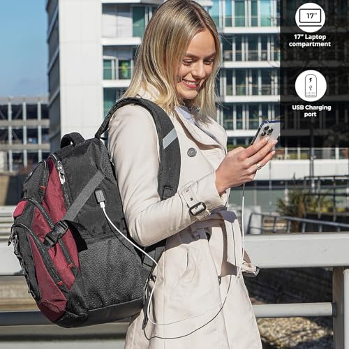 Swissdigital Design Laptop Backpack with USB Charging Port Travel Backpack Fits 156 inches Computer 31L College School Backpack for Women Angola redBlack SD80344 - Image 3