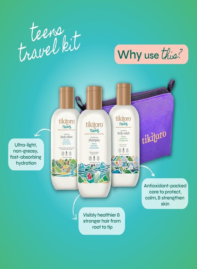Tikitoro Teens Travel Kit With Nourishing Body Wash, Hydrating Body Lotion, Conditioning Shampoo and a Travel Pouch, Gifting Set For Children (11-16 years) (3 x 75ml) - Image 3
