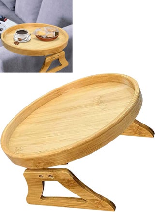 Sofa Armrest Table with Folding Design – Wooden Tray for Drinks, Food, Controllers – Space-Saving, Portable, Modern Living Room Accessory