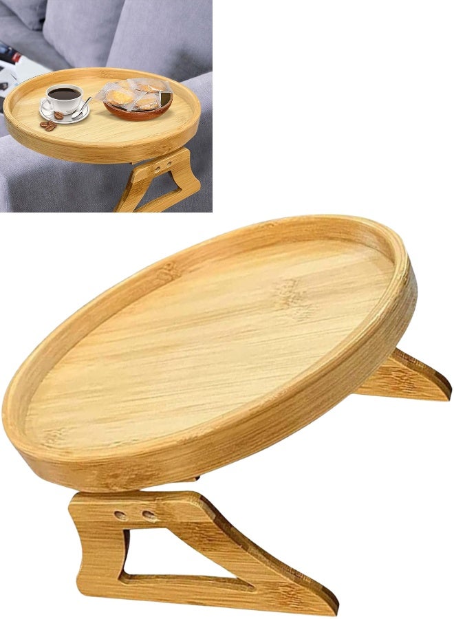طاولة مسند ذراع الأريكة بتصميم قابل للطي - صينية خشبية للمشروبات والطعام وأجهزة التحكم - موفرة للمساحة، محمولة، إضافة عصرية لغرفة المعيشة - Image 1