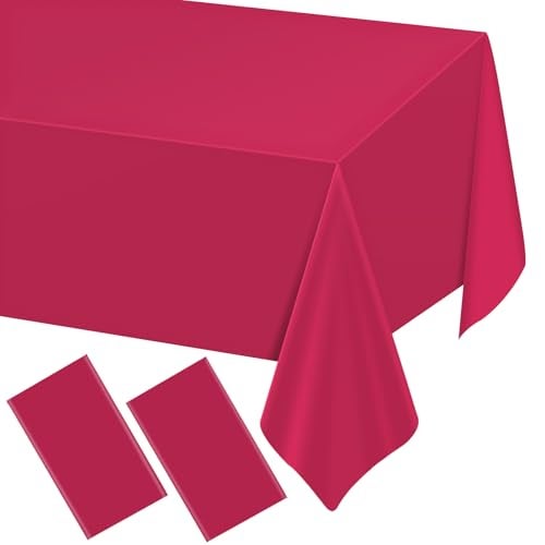 WNINK 2 Pack Bright Red Plastic Tablecloth Disposable Table Covers 54" x 108" Table Cloths for Bridal Shower Engagement Wedding Birthday Picnic Parties - Image 1