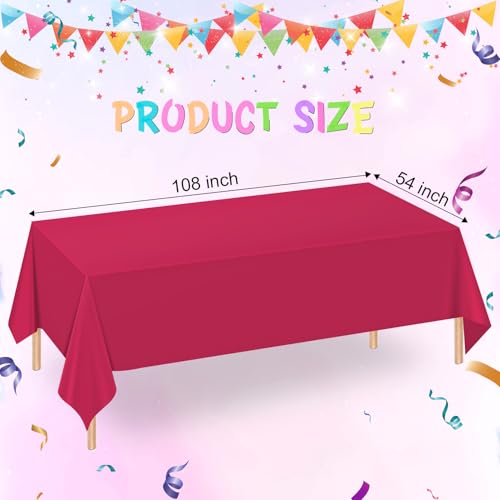 WNINK 2 Pack Bright Red Plastic Tablecloth Disposable Table Covers 54" x 108" Table Cloths for Bridal Shower Engagement Wedding Birthday Picnic Parties - Image 3