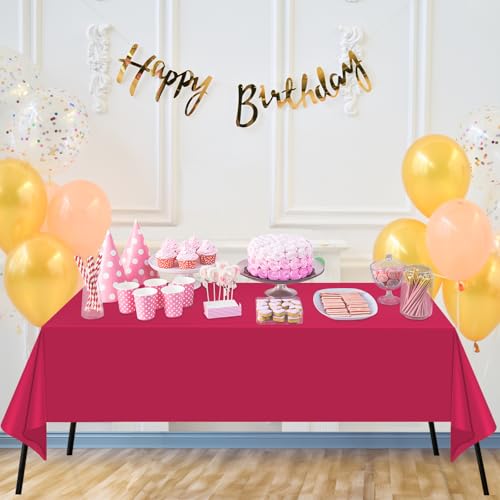 WNINK 2 Pack Bright Red Plastic Tablecloth Disposable Table Covers 54" x 108" Table Cloths for Bridal Shower Engagement Wedding Birthday Picnic Parties - Image 2