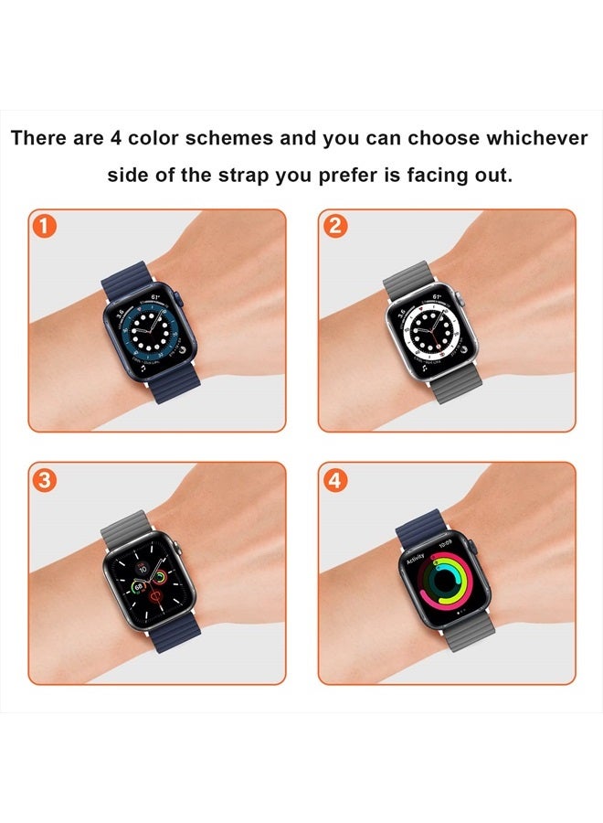 Anlinser Magnetic Bands Compatible with Apple Watch Band 45mm 44mm 42mm 41mm 40mm 38mm, Women Men Double Side Reversible Strap for iWatch Series 8/7/6/5/4/3/2/1/SE (42mm/44mm/45mm, Dark Blue/Gray) - Image 5