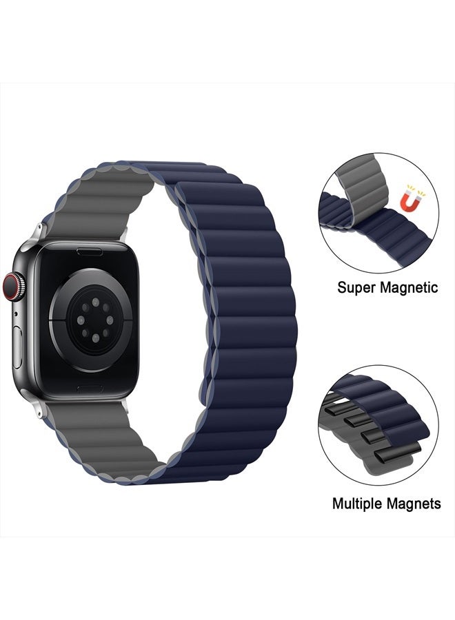 Anlinser Magnetic Bands Compatible with Apple Watch Band 45mm 44mm 42mm 41mm 40mm 38mm, Women Men Double Side Reversible Strap for iWatch Series 8/7/6/5/4/3/2/1/SE (42mm/44mm/45mm, Dark Blue/Gray) - Image 3