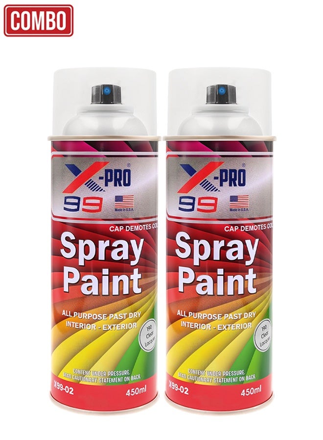 Xpro X-PRO Combo - 2pcs X-PRO 99 Clear Gloss Spray Paint 450ml Multi-Surface Lacquer for Metal, Wood, Plastic & Furniture Fast Dry Interior and Exterior Use - X99-02 - Image 1