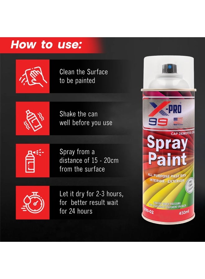 Xpro X-PRO Combo - 2pcs X-PRO 99 Clear Gloss Spray Paint 450ml Multi-Surface Lacquer for Metal, Wood, Plastic & Furniture Fast Dry Interior and Exterior Use - X99-02 - Image 4