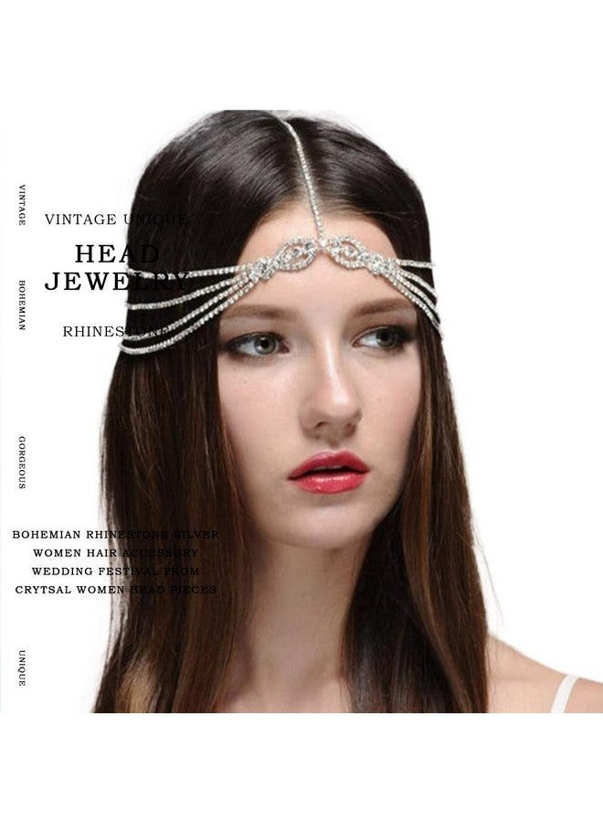 Fdesigner سلسلة رأس عروس مصممة مزينة بالأحجار الكريمة فضية كريستالية سلسلة شعر لحفلات الزفاف طبقات رأس عصابة زينة رأس غجرية لحفلات التخرج ملحقات شعر للنساء والفتيات - Image 3