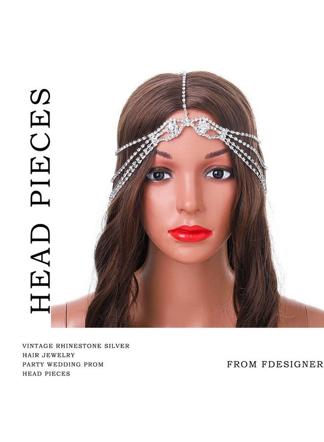 Fdesigner سلسلة رأس عروس مصممة مزينة بالأحجار الكريمة فضية كريستالية سلسلة شعر لحفلات الزفاف طبقات رأس عصابة زينة رأس غجرية لحفلات التخرج ملحقات شعر للنساء والفتيات - Image 4