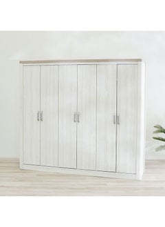 DANUBE HOME خزانة ملابس Olivos ذات 6 أبواب، خزانة ملابس متينة للغاية، خزانة تخزين ملابس بتصميم حديث، خزانة موفرة للمساحة لغرفة النوم، مقاس 231 × 54 × 204 سم، رمادي رمادي/بلوط  - Image 1