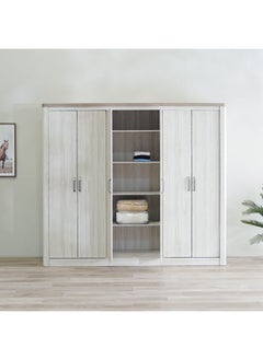 DANUBE HOME خزانة ملابس Olivos ذات 6 أبواب، خزانة ملابس متينة للغاية، خزانة تخزين ملابس بتصميم حديث، خزانة موفرة للمساحة لغرفة النوم، مقاس 231 × 54 × 204 سم، رمادي رمادي/بلوط  - Image 4