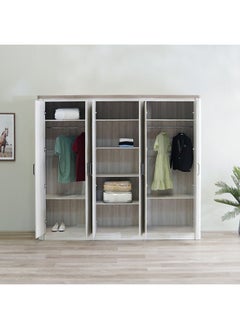 DANUBE HOME خزانة ملابس Olivos ذات 6 أبواب، خزانة ملابس متينة للغاية، خزانة تخزين ملابس بتصميم حديث، خزانة موفرة للمساحة لغرفة النوم، مقاس 231 × 54 × 204 سم، رمادي رمادي/بلوط  - Image 2