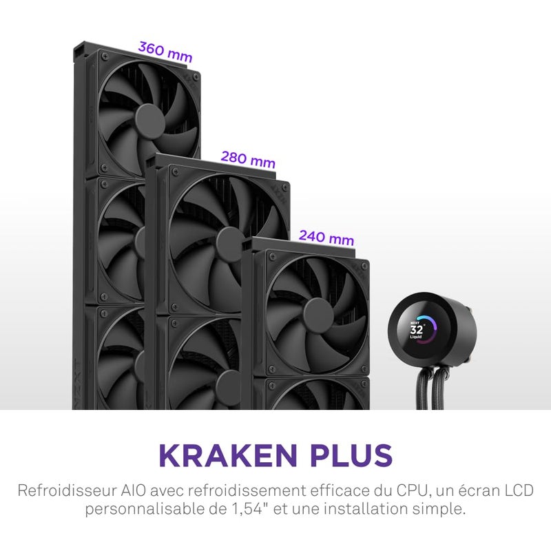 NZXT Kraken Plus 280 â€“ AIO CPU Liquid Cooler â€“ 280mm Radiator â€“ 2 x F140P Fans â€“ Customizable 1.54" Square LCD â€“ AMDÂ® AM5, AM4 â€“ IntelÂ® LGA 1851/1700, 1200/115X â€“ Black - Image 2