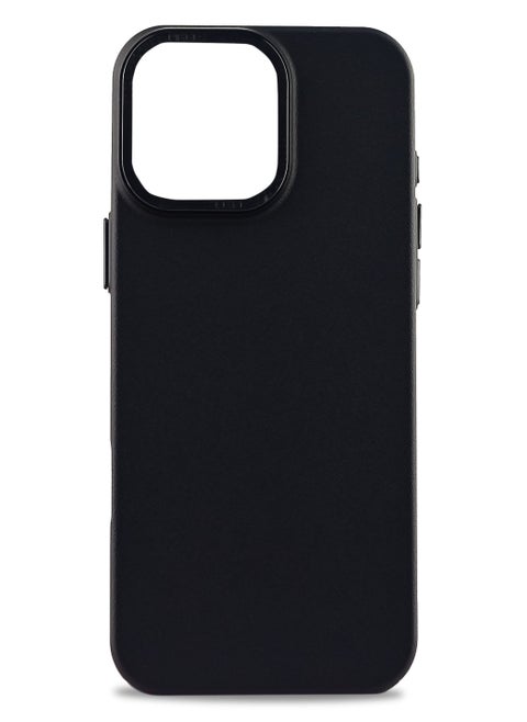 Luxury Lychee Leather Case Solid Color Ultra Slim Hard PC For iPhone 16 Pro Max (black)