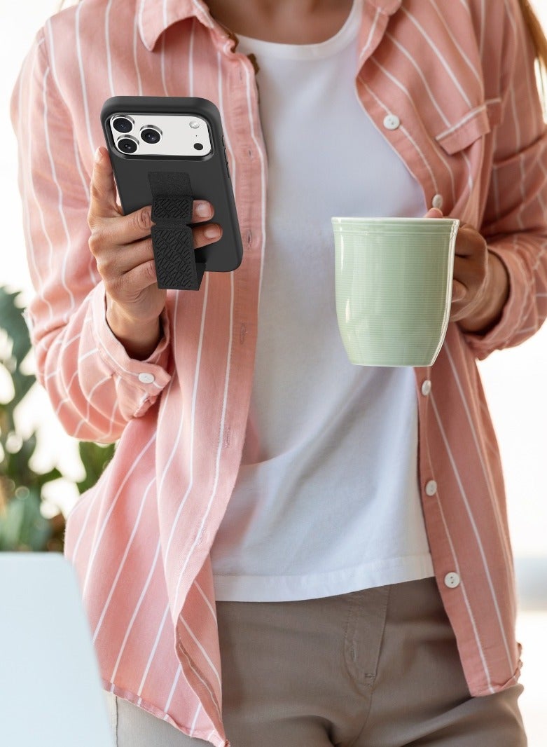 ليفيلو جراب مورفيكس سيليكون لهاتف iPhone 17 Pro Max مع قبضة جلدية لتثبيت آمن / مصد مقاوم للصدمات / غطاء خلفي بتصميم نحيف / حواف مرتفعة للكاميرا والشاشة / سيليكون سائل مريح / حافة مرتفعة - أسود - Image 4