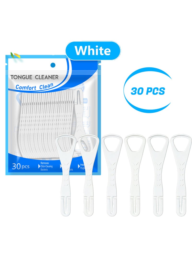 Tongue Cleaner, 30 Counts, Disposable Tongue Cleaner, Hygienic Scraper, Recycled Plastic, Clean Tongue, Promote Fresh Breath, Includes Safe Fold- Back Tooth Pick - Image 1
