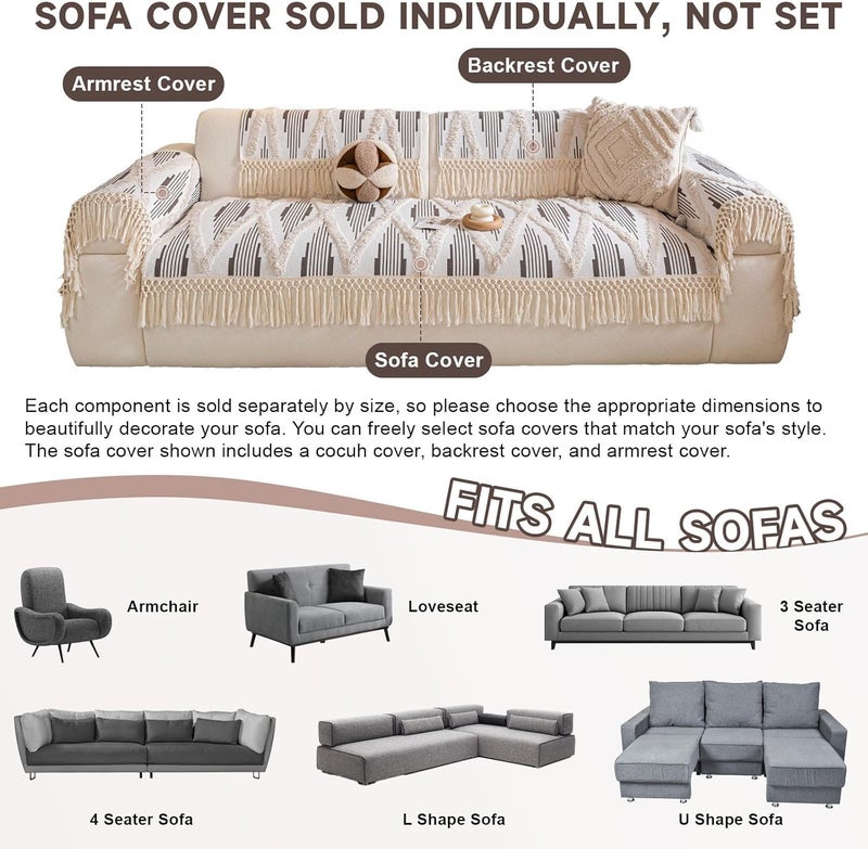 VC Life VClife Dog Couch Cover Cotton Linen Tufted Sofa Covers with Tassel, Dog Sofa Cover for 2 Cushion Couch Sofa Non Slip Sofa Cover for Living Room, 35.4x63 inch - Image 4