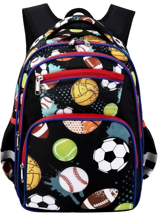 Frantic Waterproof Polyester 26 L 4 Compartment School Backpack With Pencil/Staionery Pouch School Bag Class 1 to 8 Daypack Picnic Bag For School Going Boys & Girls(RR_4Zipper_Black_Ball_24_A) - Image 1