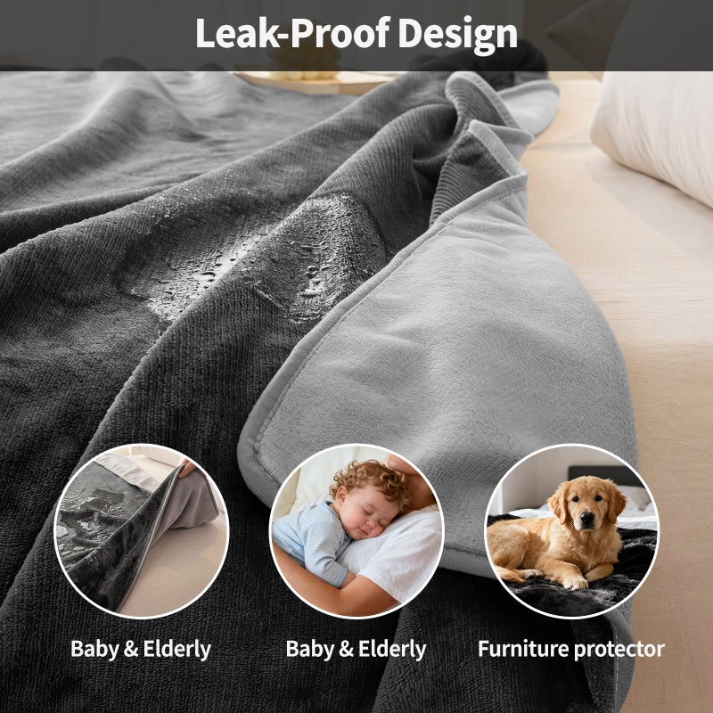 DEEPDREAM Deep Dream Waterproof Blanket for Couch Bed, Reversible & Washable Flannel Love Blanket for Couples Liquid Proof, Soft Dog Blankets Couch Cover Protector for Dogs/Cats (40"x60", Dark Grey/Silver Grey) - Image 3