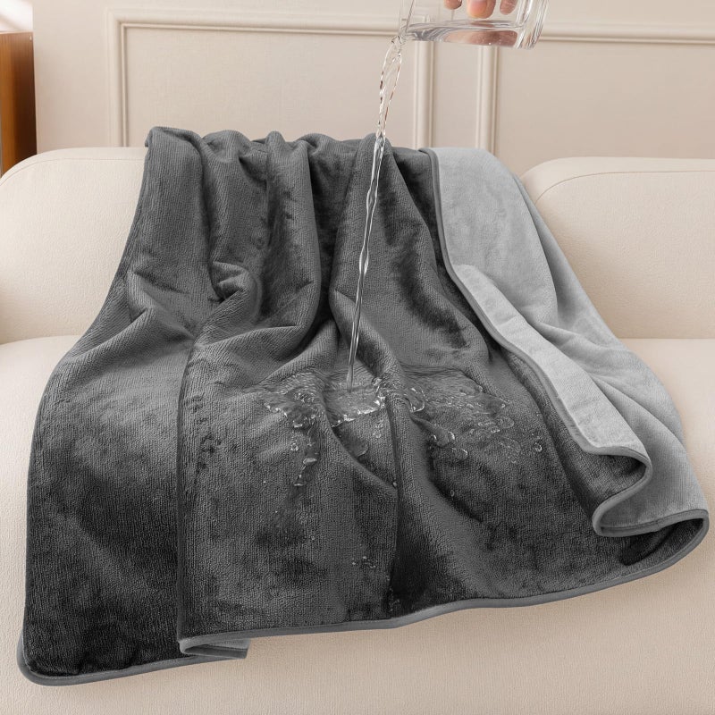 DEEPDREAM Deep Dream Waterproof Blanket for Couch Bed, Reversible & Washable Flannel Love Blanket for Couples Liquid Proof, Soft Dog Blankets Couch Cover Protector for Dogs/Cats (40"x60", Dark Grey/Silver Grey) - Image 1