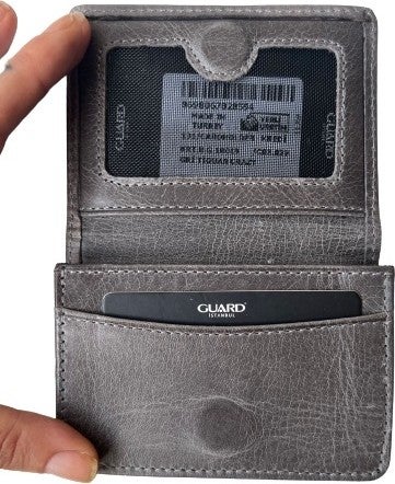 TahTicMer Guard Wallet Mini Magnetic Card Holder Business Card Holder Genuine Leather 10.5x7.5x2 cm Mini Gray  - Image 4