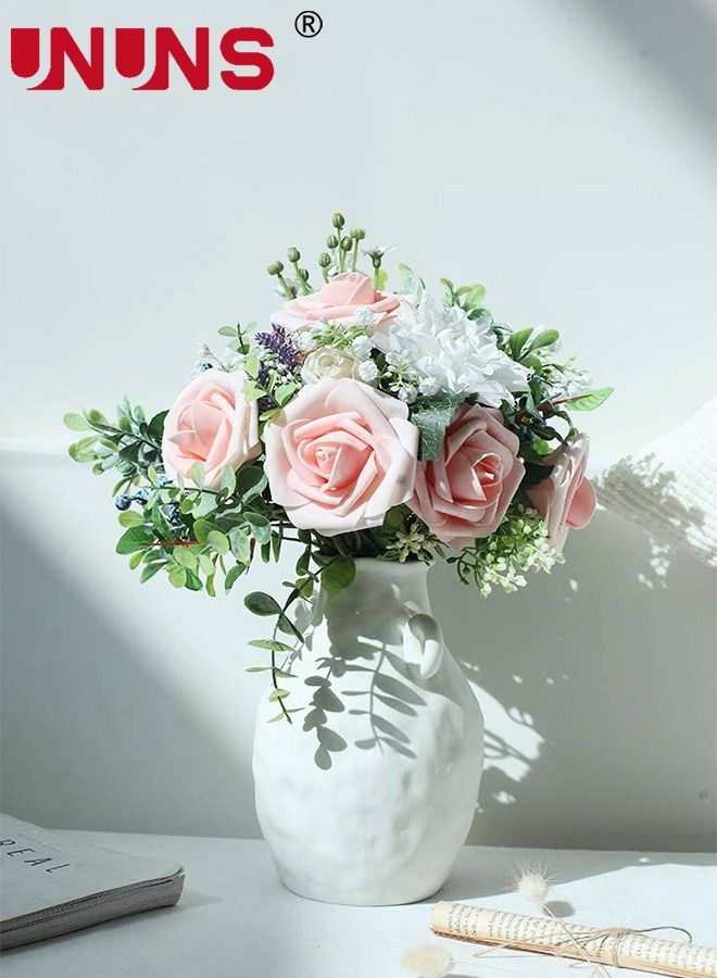 UNUNS 25-Piece Artificial Flowers Roses,Champagne Powder Fake Roses For DIY Wedding Bouquets Party Home Decor,Foam Artificial Roses With Stems And Leaves,Wedding Gift  - Image 5
