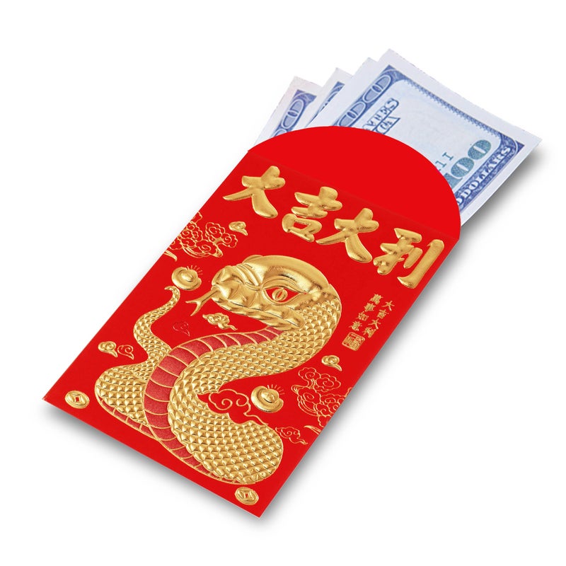 ELLZK Chinese Red Envelopes Lucky Money Envelopes 2025 Chinese New Year Snake Year Envelope Small (6 Patterns 36 Pcs) Gold Foil - Image 2