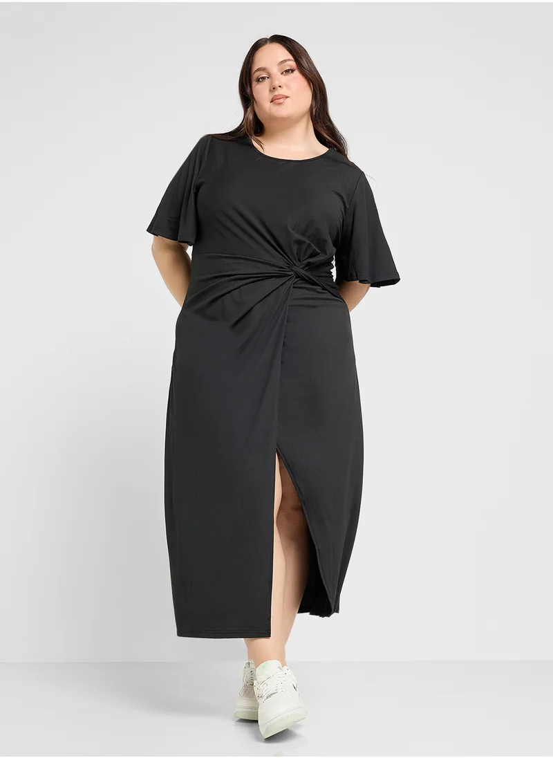 Ginger Plus Draped Midi Dress With Front Slit