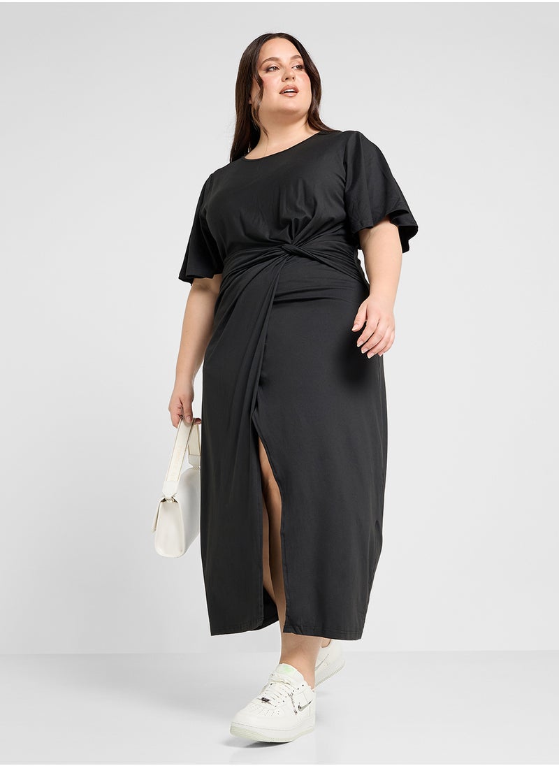 Ginger Plus - Draped Midi Dress With Front Slit - Image 1